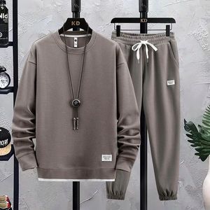 2024 Spring Herbst Herbst Mens Zwei -Stück -Leinen Stoff Casual Sweatshirt und Jogginghosen Sportanzug Mode -Tracksuit 240326