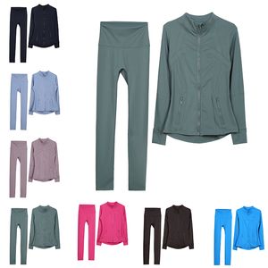 2024 giacca da yoga set da donna giacca sportiva pantalone definire designer zip cardigan a maniche lunghe slim jogging fitness treno top pantaloni lunghi pantaloni da donna abito di felpa da donna