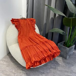 Casual Dresses 2024 Summer Ruffles Loose For Women Orange Violet Poplin Cotton Dress