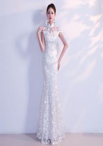 Vestidos QIPAO de Cheongsam Long White Vestido de noiva tradicional chinês Vestido Tamanho Oriental XS S M L XL XXL1771793