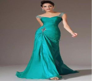 Mermaid formal dress Vneck Floor Length Turquoise Chiffon Cap Sleeve party Dresses Beaded Pleats Discount Prom Gowns dresses even1211625