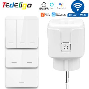 Plugs Tuya Smart Socket Wifi Rf 433mhz Plug 220v 3000w Wireless Remote Control Outlet Switch Eu Voice Control for Alexa Google Home