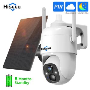 Lettori Hiseeu 3MP Cloud AI WiFi Video Sicurezza Video Surveillance Batteria ricaricabile con pannello solare Panna verniciata wireless