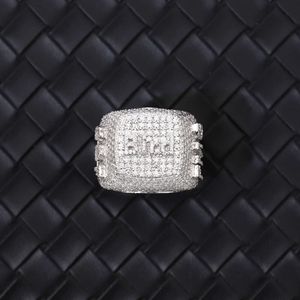 맞춤형 판화 편지 아이스 아웃 힙합 반지 10K 14K Real Gold Plated VVS Moissanite Round Diamond 925 Silver for Men Ring