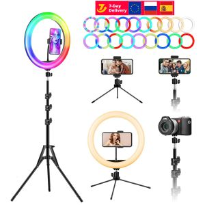 Monopods 33cm 13 inç RGB halka ışık tripod LED halka lambası flaş flaş video fotoğrafçılığı ışıkları Tiktok YouTube akışı için Ringlight