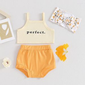 Clothing Sets Born Infant Baby Girls Outfit Summer Sleeveless Tank Tops Elastic Waist Shorts Headband Clothes Set