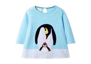 Sprungmesser Tiere Applikation Prinzessin Mädchen Kleider Baumwolle Neuankömmling süße Pinguine Baby Kostüm Langarm Kinder Kleid LJ5327628