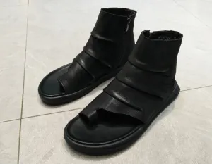 Sandaler herr sommarskor svart äkta ko läder flipflop sandaler cool mode hög axel bakbänk sandaler stövlar