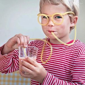 İçme Samanları Komik Yumuşak Yumuşak Saman Gözlük Plastik Eşsiz Esnek Tüp Çocuk Doğum Günü Partisi Malzemeleri Bar Düğün Oyun Aksesuarları
