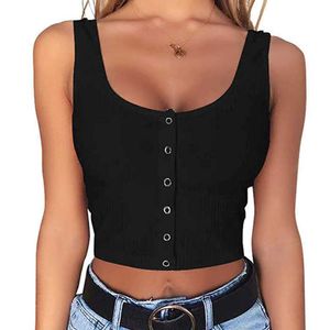 Frauen ärmellose schwarze weiße Crop Top Tank Weste sexy Cami Offener Rückenschleiche Knopf vorne Hemd reine Farbe