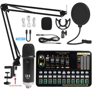 Microfones Sound Card Live Microphone BM800 Komplett uppsättning dator Ksong Inspelningsutrustning Live Sound Card Set Desktop Microphone