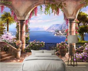 Bakgrunder Anpassad 3D PO Bakgrund Garden Balkony Sea View Wall Painting Bedroom vardagsrum SOFA Dekoration Mural Papier Peint