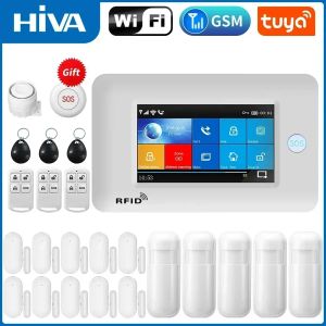 Kits HIVI Wireless Home Alarm System GSM WiFi With Motion Sensor Detector Burglar Alarm For Tuya SmartLife APP Garden Home Alarm