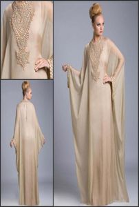 Champagne Dubai Kaftan Long Chiffon Evening Dresses Beaded Crystals Arabic Fancy Farasha Abaya Prom Mother Dresses Islamic Party D4529763