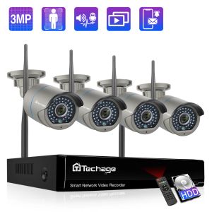 System Techage HD 3MP Wireless Camera System Outdoor Wifi IP Camera Twoway Audio Record Human Detetcion Home Security CCTV Video P2P