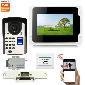 Intercom Tuya APP Control 7 Inch Monitor Wifi Wireless Video Door Phone Doorbell Intercom Fingerprint Password IR Camera KIT