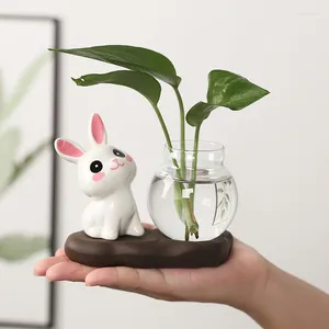 Vases Creative Cartoon Flower Pot Transparent Glass Hydroponic Container Green Plants Vase Living Room Table Oranaments Crafts