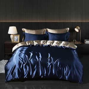Luxury Satin Bedding Set With Fitted Sheet Duvet Cover High End Bedding Sets High Density Satin Solid Color Bedding 240415