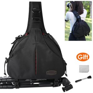 Monopods Canvas Sling Bag Cross Cross Body Triângulo Vídeo Vídeo Photo Tripé Caso de Tripé Propertável W Tampa de chuva para Canon Nikon Sony SLR