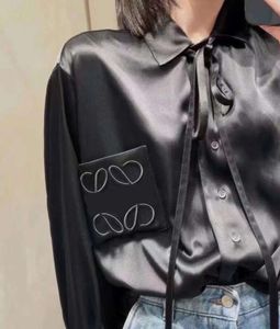 Women Silk Blouses Mens Designer Tshirts with Letters Embroidery Fashion Long Sleeve Tee Shirts Casual Tops Clothing Black White336