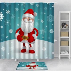 Tende da doccia 2 pezzi Set graziosi Babbo Natale Canda da neve Bianco Blue Blue Naus Bath Bath e non slip tappeto da bagno