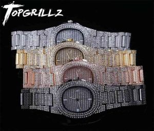 Topgrillz Brand Iced Out Diamond Watch Gold Hip Hop orologi con orologio da orologio in acciaio inossidabile Micropave Relogio 210325934486