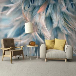 Wallpapers Milofi 3D Mural Wallpaper Nordic Small Fresh Simple Feather Background Wall