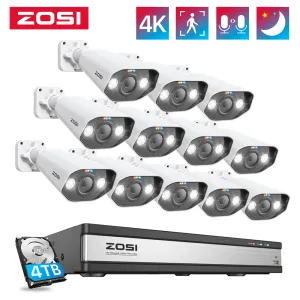 System Zosi 8MP Security System 16CH 4K H.265 NVR Kit Twoway Audio Startlight Night Vsion IP66 на открытом виде видео выживания в видео