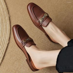 Casual Shoes Women's Cow Leather Round Toe Slip-On Flats Loaers Leisure Soft Comfort Female 2024 Summer Slides Mules Daily