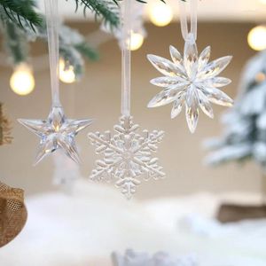 Dekorative Figuren 3pcs Acryl Schneeflockensimulation Eisanhänger Weihnachtsbaum Hängende Ornament Weihnachtsdekoration für Heimjahr Geschenk 2024