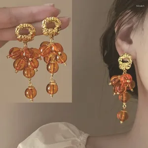 Dangle Earringsフレンチヴィンテージビーズタッセルオレンジビーズ