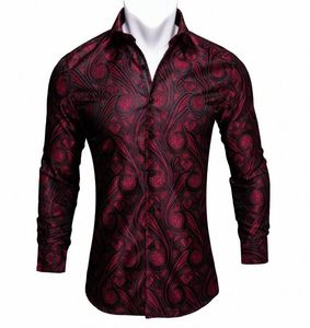 Barrywang Red Paisley Bright Silk Shirts Men Autumn Long Sleeve Casual Flower Shirts For Men Designer Fit Dress BCY01 GIHP6061147