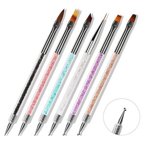 6Pcs/Set Double Head Nail Dotting Painting Draw Liner Brush Acrylic UV Gel Polish Liner Flat Pen Nail Art Manicure Kit