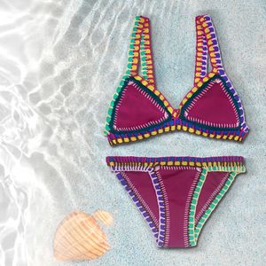 Womens Fashion Bikini Sets Two-Piece Separates Swimsuits With Elastic Material Dark Purple Swimwear Solid Summer Bathing Suits 240322