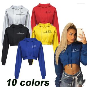 Women's Hoodies Fashion Sexy Casual Long Sleeve Printed Hoodie Short Sweatshirt Flat Corner Top Pullover Hooded