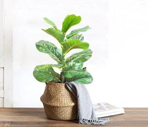 Dekorativa blommor 55 cm 21.65in/40cm 15.74 Artificial Fiddle Leaf Fig Tree Ficus Lämpligt för hemrumets ingångskontor Deco