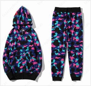 SHARK UOMINI Set di tute da jogging tute da tracker tracce con cappuccio pullover hip hop hop hop per donne con cappuccio con cerniera camuffato 3xl a2g4d4g4d4