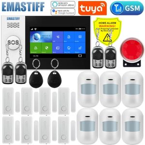 KITS EMASTIFF W4B 433MHz Sistemas de alarme Segurança Wi -Fi GSM com PIR Sensor Motion Sensor Tuya Smart Life Alarm trabalha com Alexa