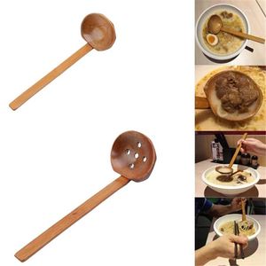 Flatware Sets Japanese Style Long Handle Wooden Spoon Colander Utensils Ramen Tableware Kitchen Utensil Tools