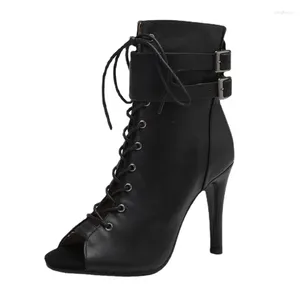 Dance Shoes Women Black High Heels Soft Lace-up Boots Stilettos Jazz Woman Slipery Sole Customizable For Latin Dancing