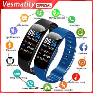 Orologi C1 Plus Smart Watch Schermo colorato polso Guarda la pressione sanguigna Fitness Tracker Monitoraggio della frequenza cardiaca Smart Band per Android iOS