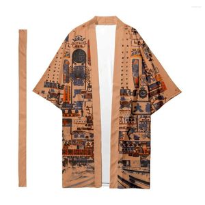 Этническая одежда мужская японская традиционная длинная кимоно женщина кардиган модная ретро -рисунок рубашка юката