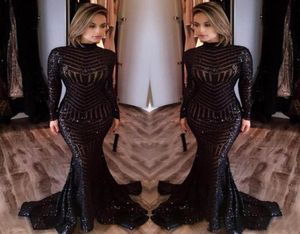 2017 Michael Costello с длинным рукавом платья для выпускного вечера Bling Bling Black Sequits High Seame Mermaid Sexy Celebrity Howns Вечерние DR1053922