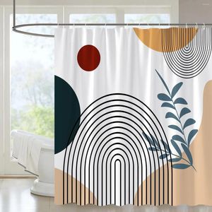 Shower Curtains Abstract Geometric Curtain Creative Line Graphics Red Lattice Fabric Printing Bathroom Accessories Set