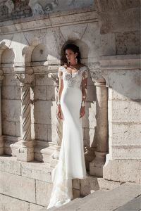 Abiti sexy profondo vneck applique a maniche lunghe a maniche lunghe abiti da sposa tagliata in pizzo abito da sposa vestido de novi sexy sexy