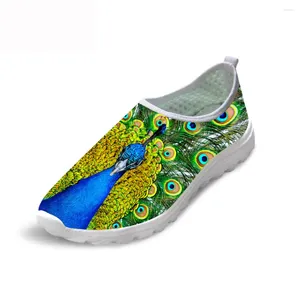 Casual Shoes Cute Peacock 3D Print Lightweight Loafers Kvinnor glider på sneakers Mesh Ladies Summer Sport Jogging Woman Flats