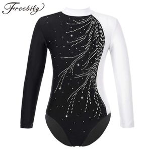 Gymnastics Leotard for Girl Kids Kids Long Sleeve Shiny Sinestone Ballet Tutu Dance Leotard Shit Ice Sking turista per ginnastica per ginnastica 240401