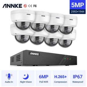 Sistema Annke 8CH FHD 5MP Poe Video Security System H.265+ 6MP NVR Gravador com câmeras de vigilância à prova d'água de 5MP de áudio na câmera IP