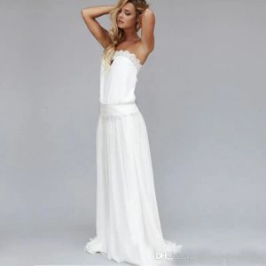 Dresses Elegant White 2021 Sexy Beach Wedding Dresses Strapless Backless Lace Ribbon Wedding Party Bridal Gowns QC145