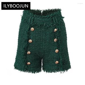 Kvinnors shorts vinter lyxvävt tyg varm design kvinnor tweed casual grön all-matchad stil kvinnlig för 2024 varumärke